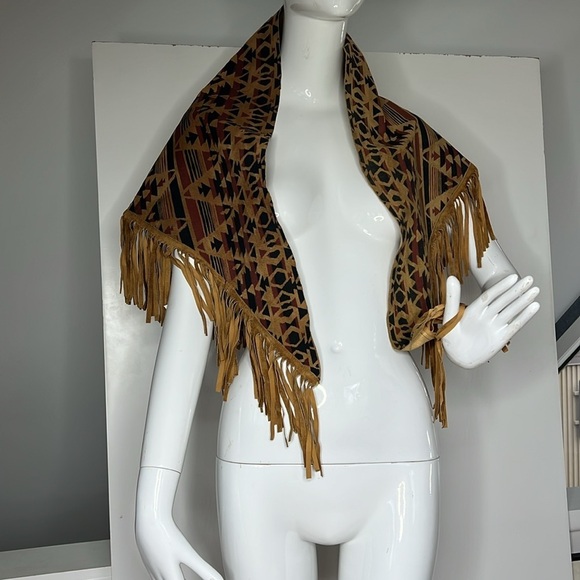 Lew Magram Suede Leather 53” x 25” Fringe Scarf Shawl Sarong Top - Picture 8 of 10